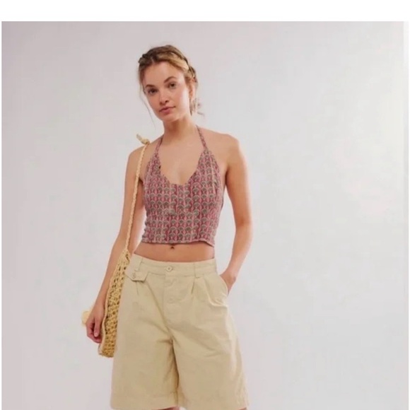 Free People Rae Halter Top-Rosewood Combo Boho Island - Picture 5 of 5